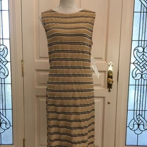 St.John navy and gold metallic striped dress